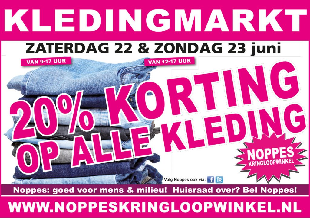 20% korting tijdens Noppes Kledingmarkt - Noppes Kringloopwinkel